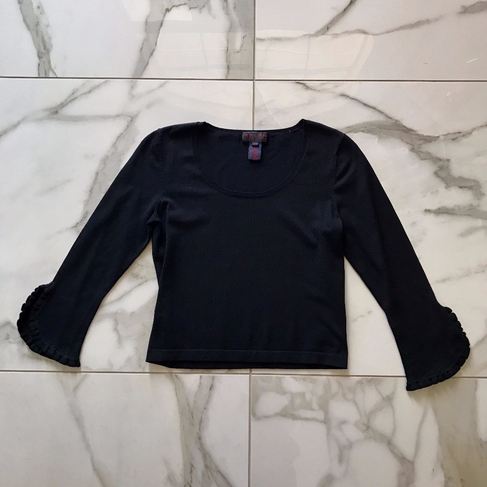 Ralph Ralph Lauren Black Silk Blend 3/4 Sleeve Cropped Sweater M